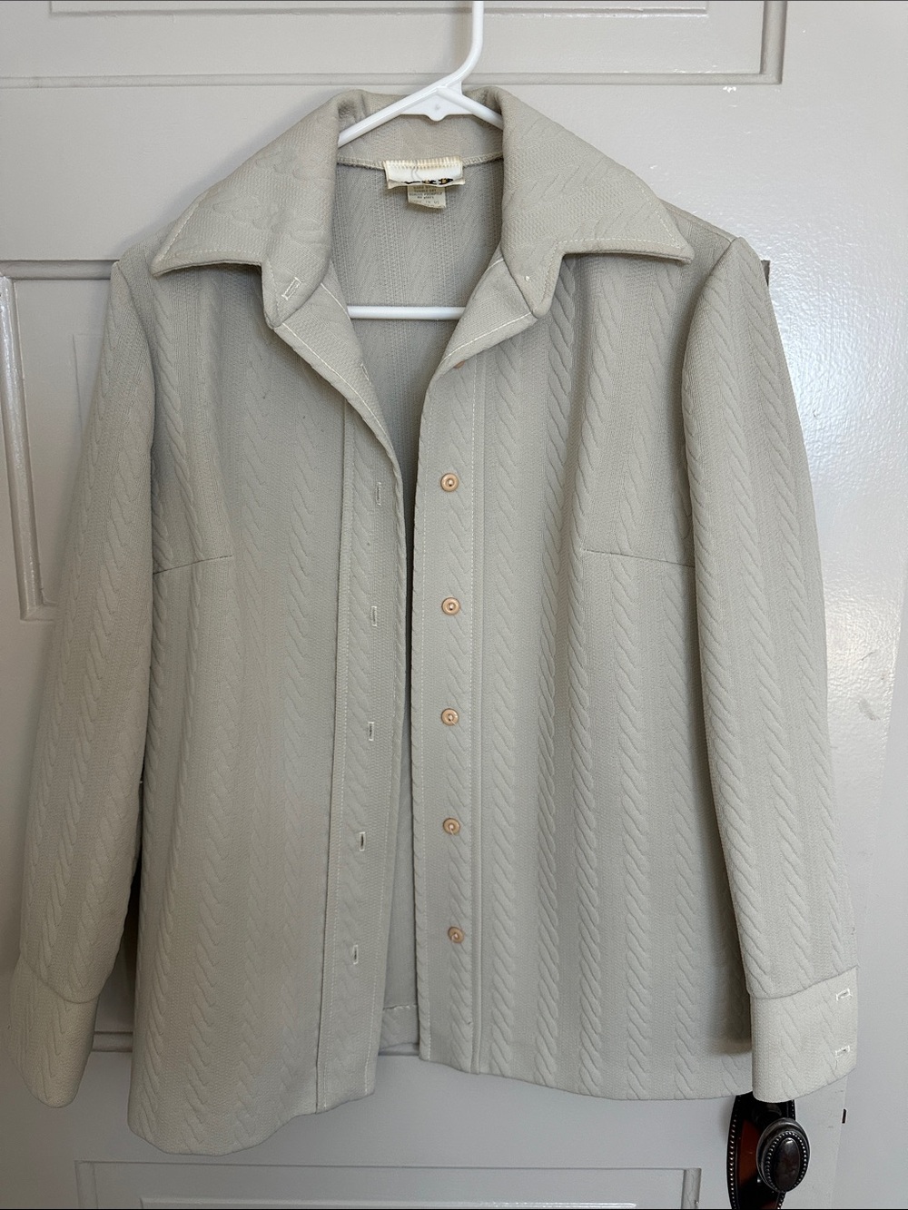 True 1970s Vintage Concept VII Two Piece Pantsuit Set Cream Textured Size 10